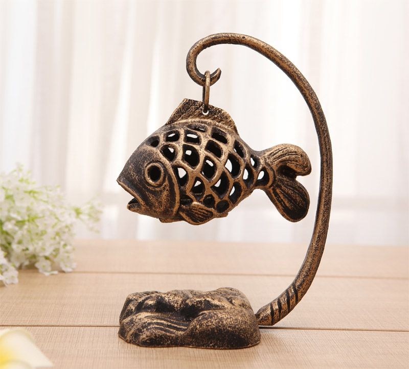Cheap Vintage Cast Iron Garden Lantern Fish Form Japanese Lamp Table