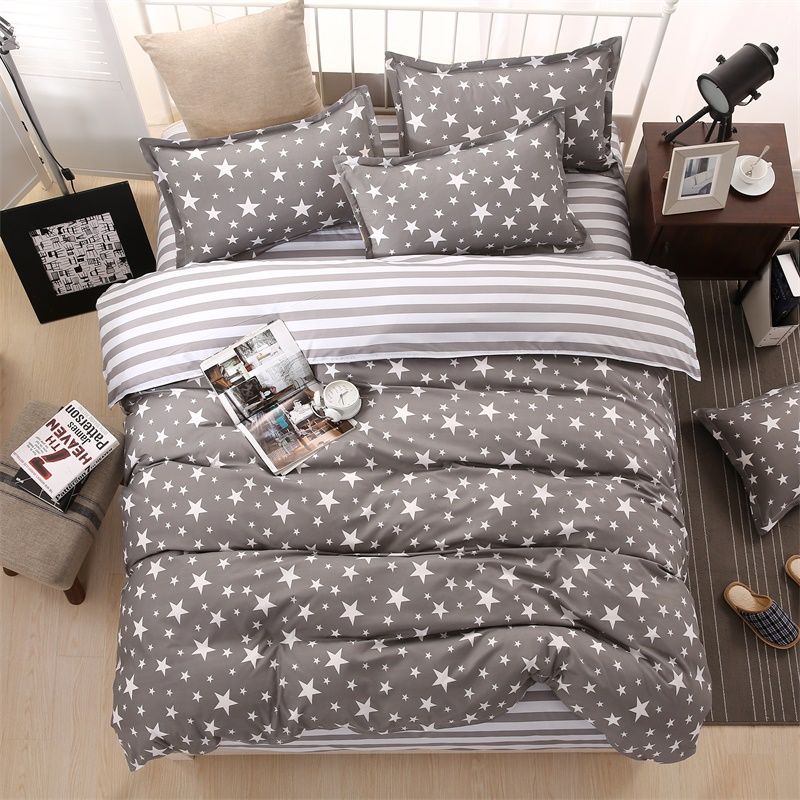 Classic Bedding Set 5 Size Grey Blue Flower Bed Linens Set Duvet
