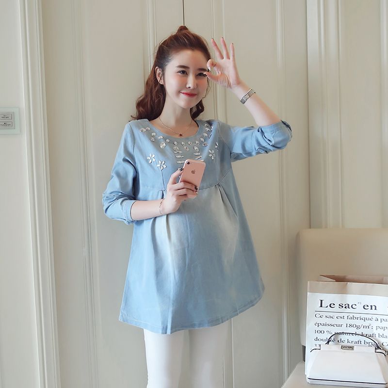 Compra Rebordear Algodón Denim Maternidad Blusas Otoño Moda Camisas Sueltas Ropa  Para Mujeres Embarazadas Primavera Embarazo Tops Barato | Entrega Rápida Y  Calidad | Es.Dhgate
