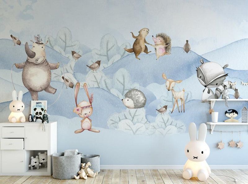 Custom 3d Photo Wallpaper Nordic Cartoon Forest Animals Cute Boys and Girls Niños Habitación Dormitorio Fondo Papel tapiz de pared Murales