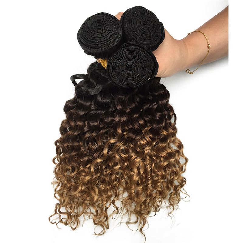 Peruvian Deep Wave Dark Brown Blonde Human Hair Bundles Colored 1b 4 27 Virgin Hair Weave Wholesale Ombre Human Hair Extensions Black Curly Hair