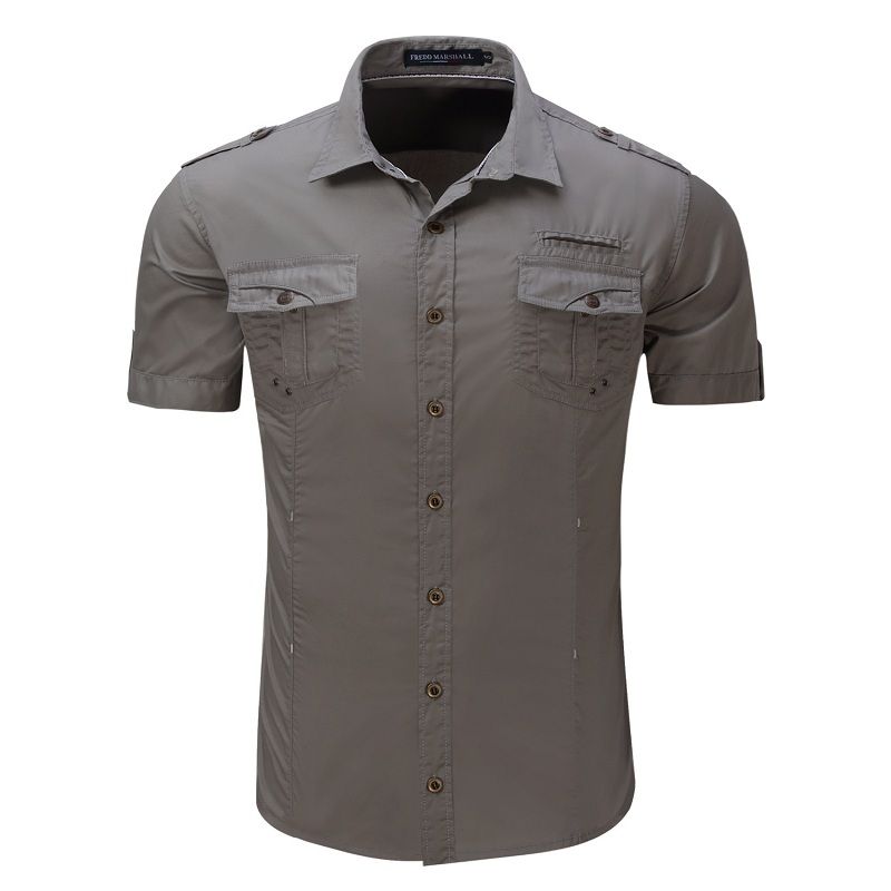 Acquistare Camicie Maniche Corte Da Uomo Cappotti Militari Camicie Slim Fit  Con Tasche 100% Cotone Tops Estivo Taglie Forti EU S XXL Grigio Khahi  Economico | Consegna Veloce E Qualità | It.Dhgate