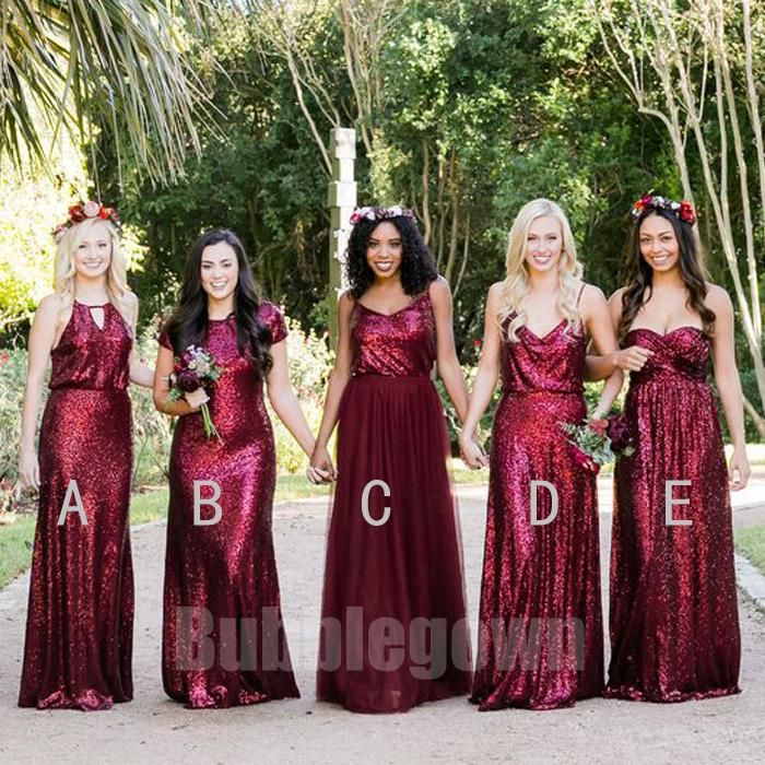 mismatched burgundy bridesmaid dresses