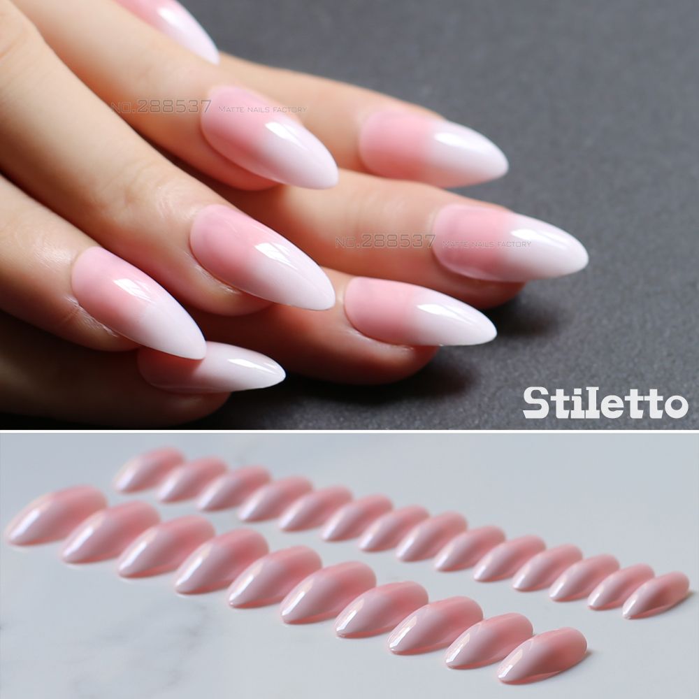 Acheter Gelée Rose Dégradé Stiletto Ongles Blanc Moyen Nude Cercueil Faux Ongles Nature False Full Nail Produit Fini De 3835 Du Pokkie Dhgatecom