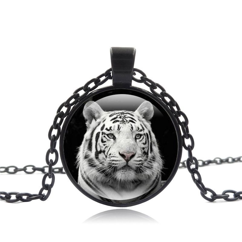 Necklace little black and white cat funny fantasy girl gift bronze jewel cabochon