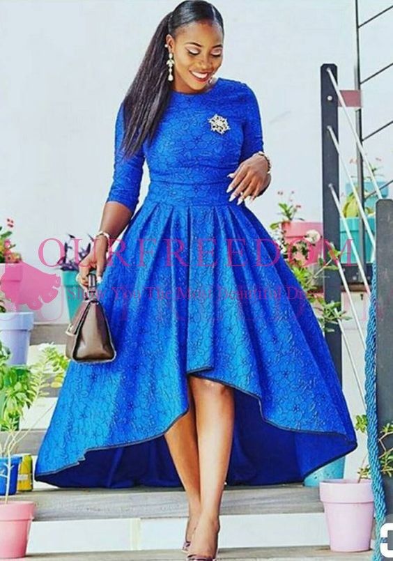 2019 Royal Blue Lace Prom Dresses 3/4 Long Sleeve Hi Low Formal Evening Occasion Dresses Aso Ebi Style Party Gowns From Ourfreedom, $204.03 | DHgate.Com