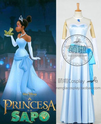 Compre Tiana Traje Adulto A Princesa E O Sapo Cosplay Azul Vestido Longo Colar De Dream7, $368,68 | Pt.Dhgate.Com