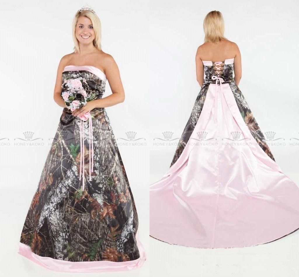 Plus Size Pink Camo Wedding Dress Bridal Gowns Ball Gown Lace-up Custom Made 
