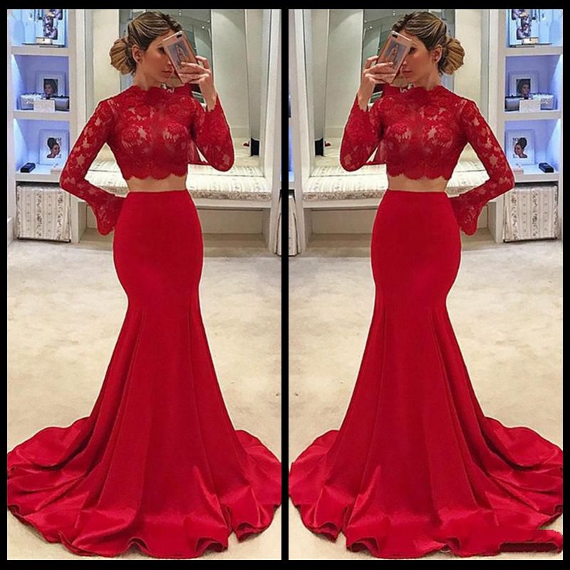 red two piece long dress