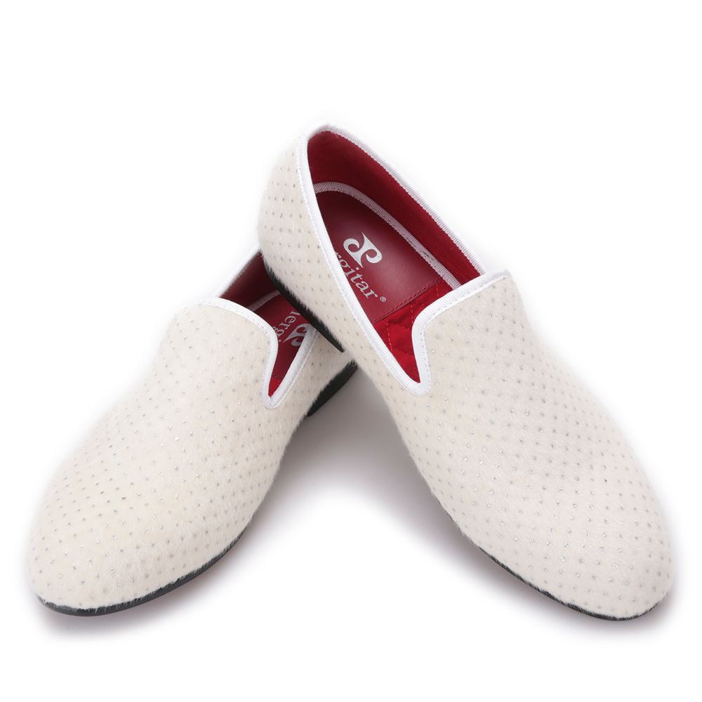 white velvet loafers