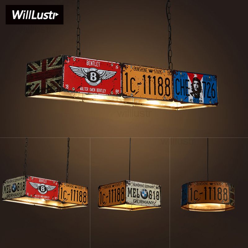 Vintage License Plate Pendant Lamp Retro Iron Number Plate Suspension