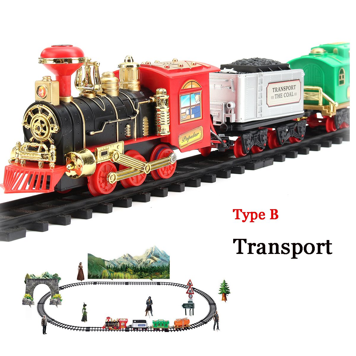 christmas train set with smoke