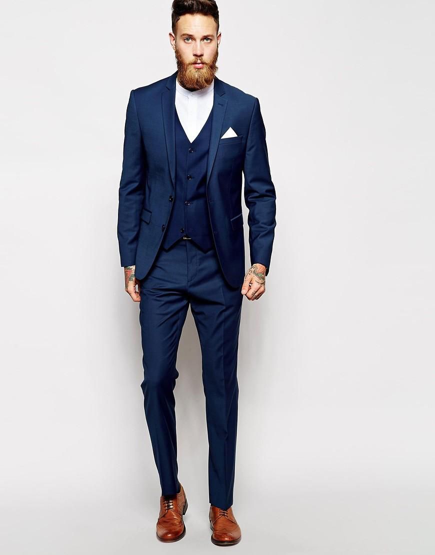 2018 para hombre de esmoquin para el novio Padrino oscuro Los trajes delgados se ajustan al mejor traje de hombre La boda / Trajes hombres Novio del novio Ropa (Chaqueta + Pantalones)