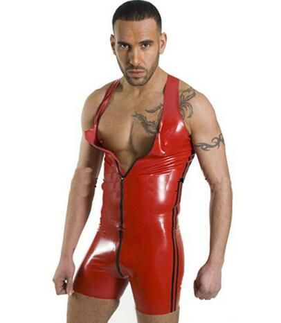 Compra Trajes De Hombres Gay Sexy Ropa De Traje De Los Hombres Traje Mojado  Lencería Rojo Faux Leather Shorts Raya Negro Dew Hombro Apretado Monos M  2XL Barato | Entrega Rápida Y