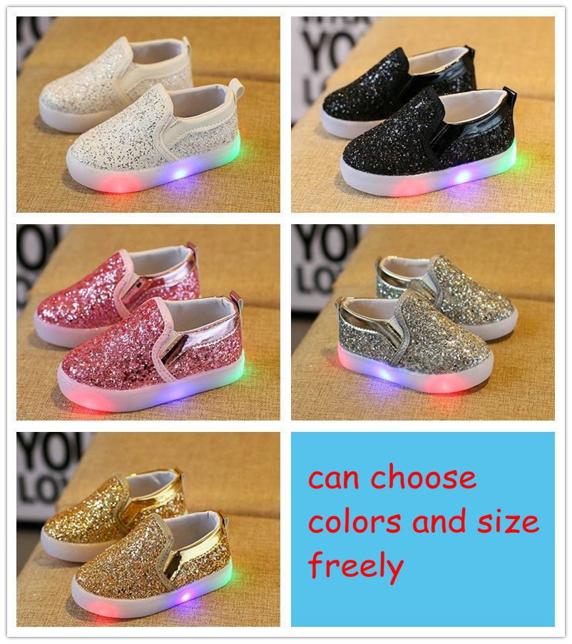 Children Slides Shoes Korean Sequin LED 