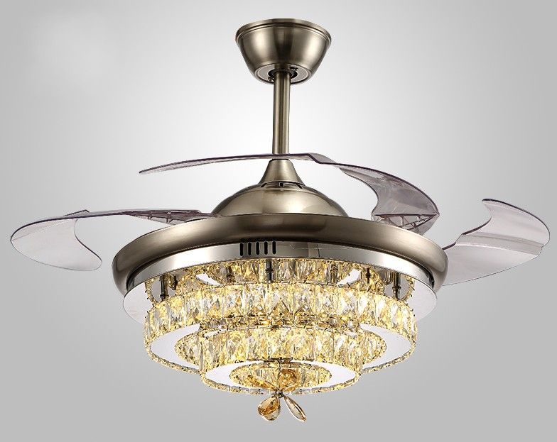 compre lampara de cristal abanico techo lampara de ventilador restaurante invisible moderno simple arana sala de estar lamparas led hogar luz del