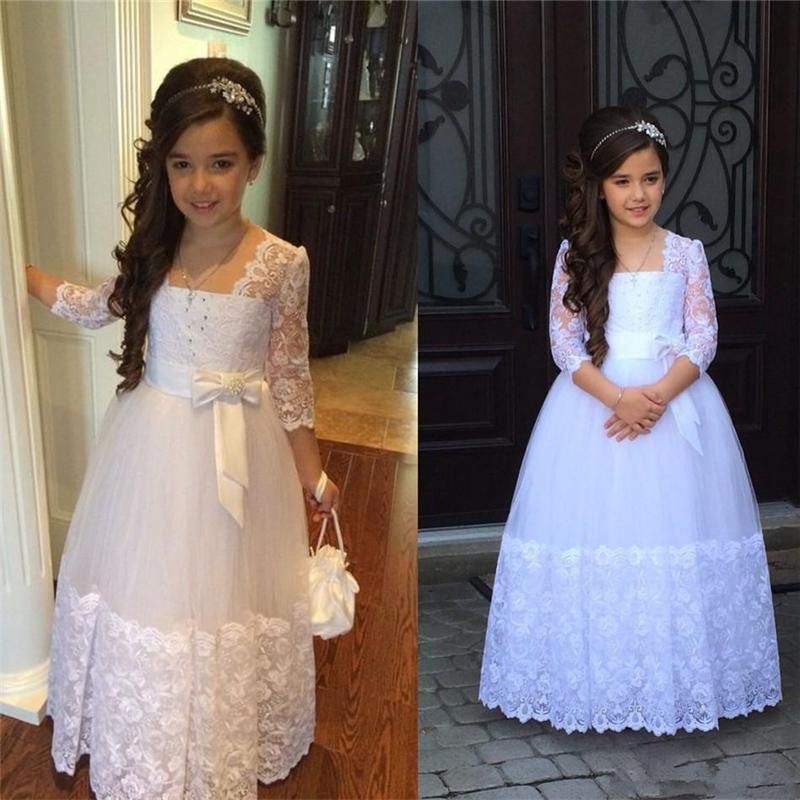 Compra Vestidos De Primera Comunión Con Arco 3/4 Mangas Largas De Encaje  Para Niñas De Tul De Encaje Vestidos Para Bodas Barato | Entrega Rápida Y  Calidad | DHgate Spain \u0026 Mexico