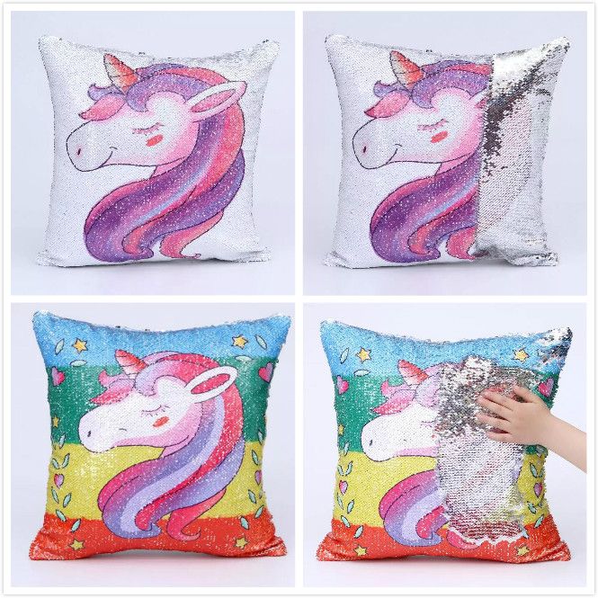 Mermaid Sequins Sofa Pillow Case Cartoon Unicorn Cushion Cover