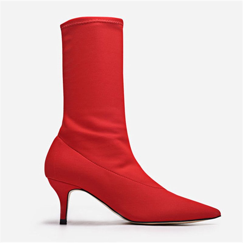 red mid heel ankle boots