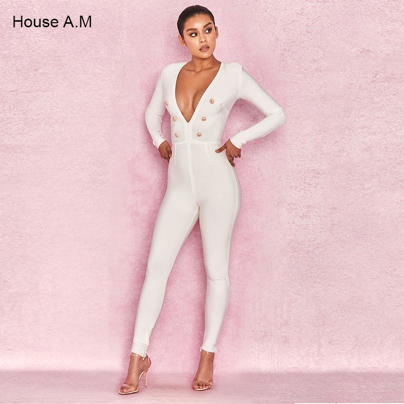 Acquistare Tuta Corta Bianca Le Donne Manica Lunga Intimo Sexy Scollo Av  Tuta Elasticizzata Tuta Donna Slim Aderente Partito Cesoie Economico |  Consegna Veloce E Qualità | It.Dhgate