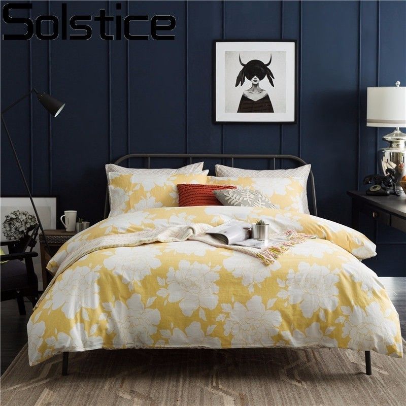 Solstice Cotton Simple Light Yellow Flowers Nordic Style Bedding