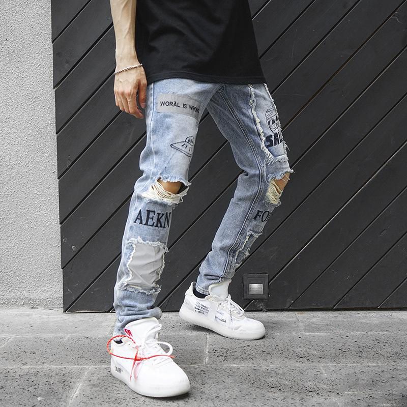 Pantaloni Da Uomo Di Moda Con Stampa Di Pantaloni Con Risvolti In Denim A  Vita Alta, Pantaloni In Denim E Pantaloni Con Risvolto Da 38,16 € | DHgate  Italy