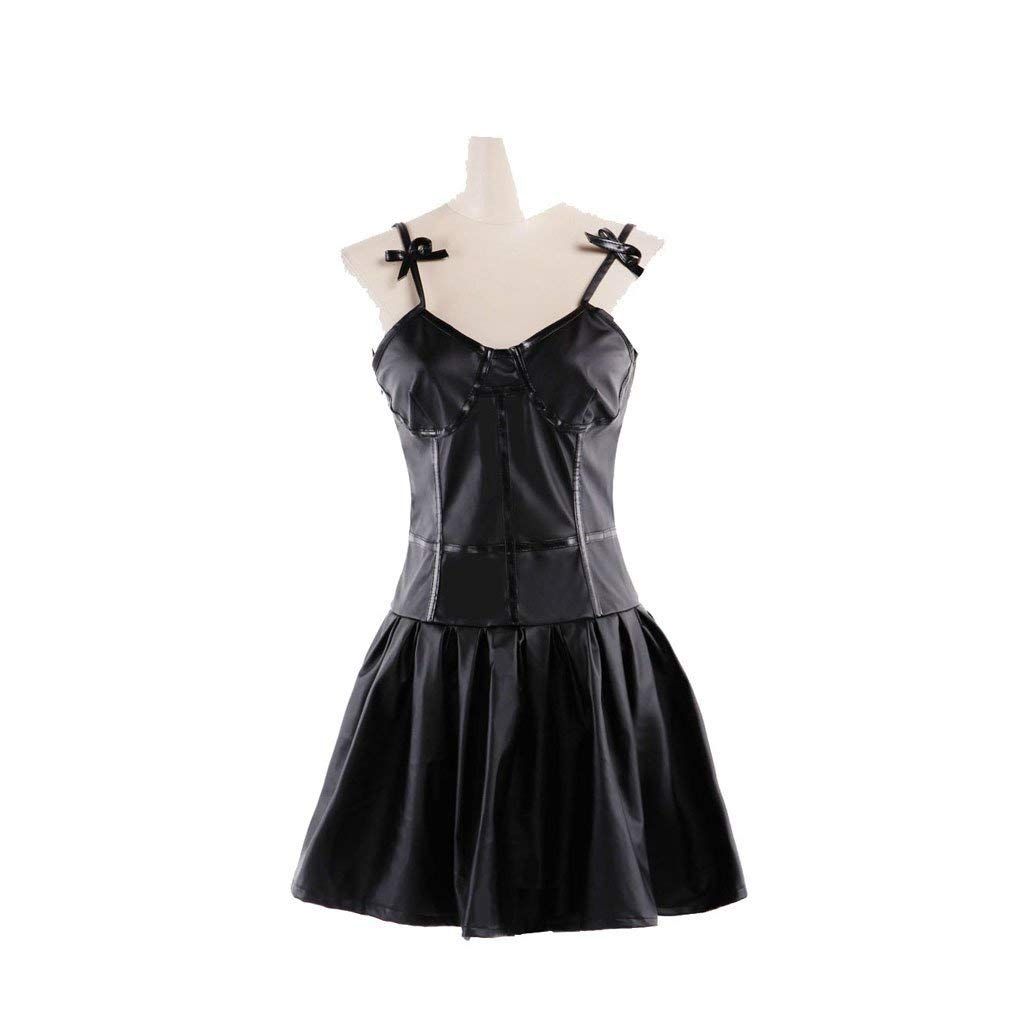 Hot !Future Diary//Mirai Nikki Gasai Yuno Black PU Dress Cosplay Costume Unisex