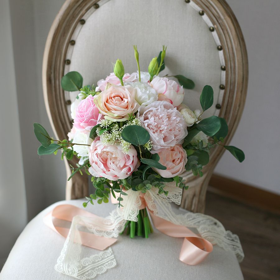 Bouquet de mariée de la soie Janevini de fleurs artificielles Champagne  rose rose pivoine pivoine mariage