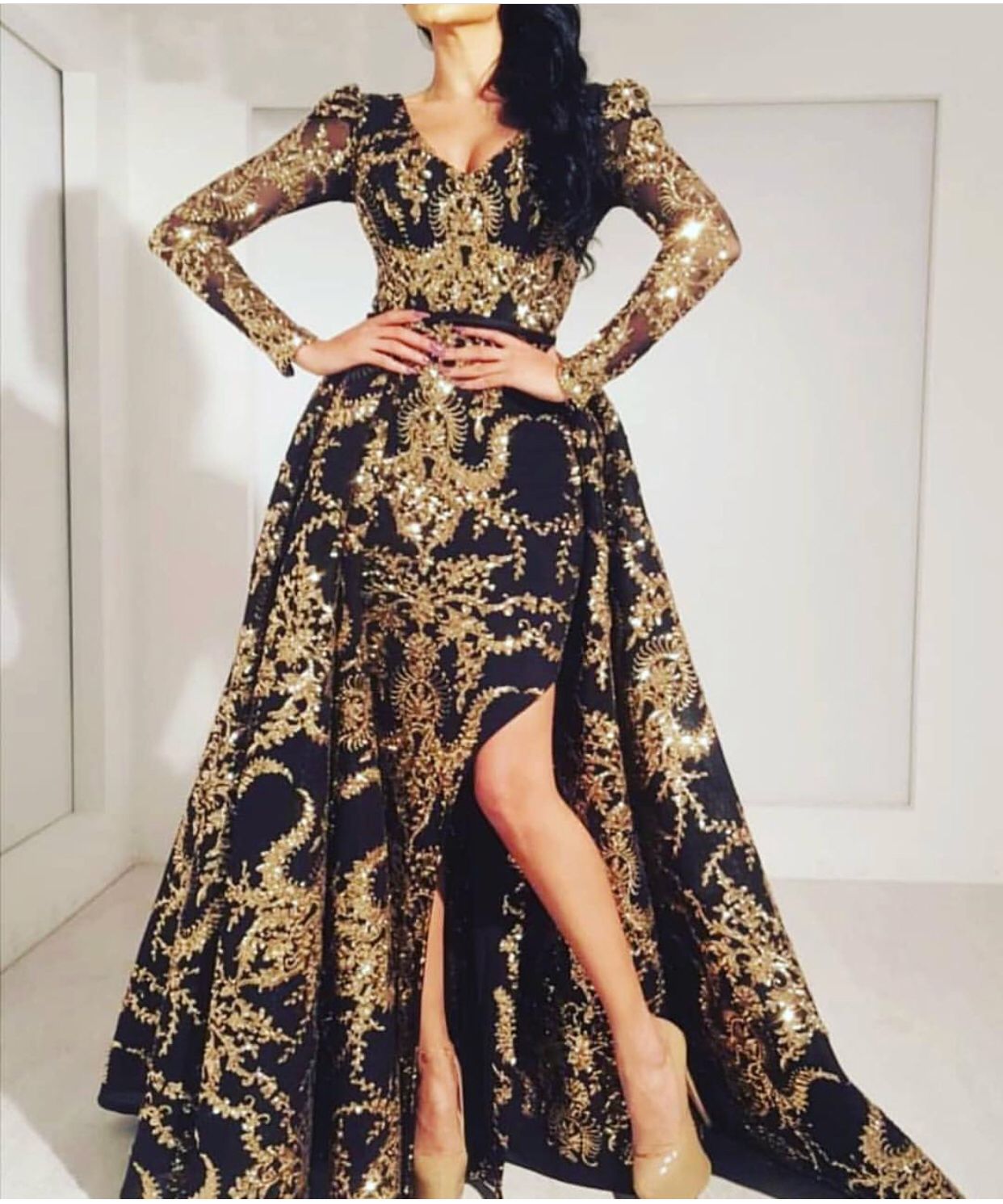 Compre Vestidos De Noche Negros Y Dorados 2019 De Manga Larga Estilo Árabe  Vintage Vestido De Noche De Baile Desmontable Vestido De Fiesta A 193,48 €  Del Kimjobridal | DHgate Spain \u0026 Mexico