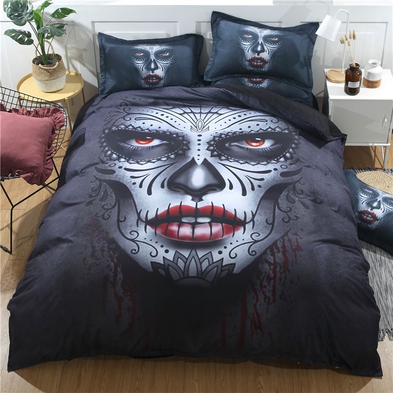 Black Skull Bedding Set Halloween Style Bed Sheet Queen King