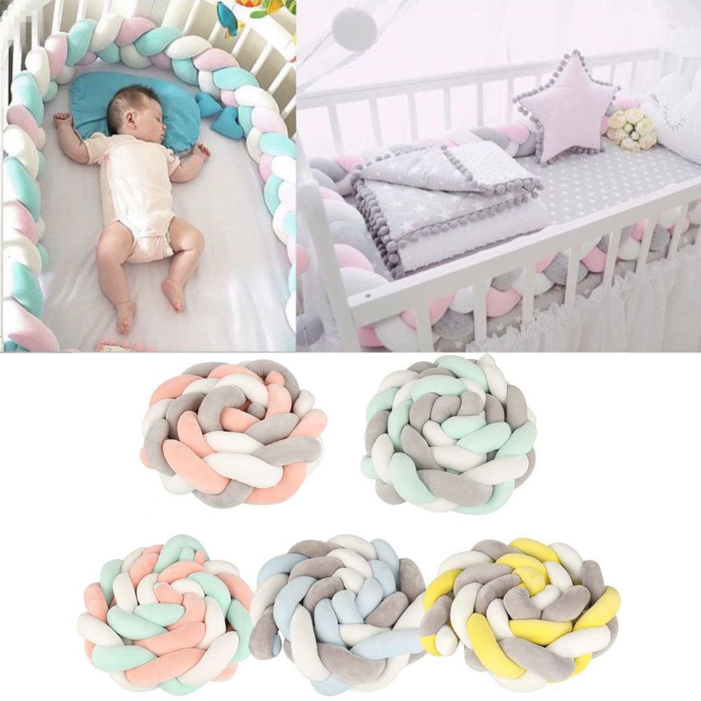 2m Baby Bed Bumper Knot Design Infant Plush Crib Pad Protection Cot Bumper Baby Kids Bedroom Decor Bedding Accessories For Baby Full Bedding Sets For