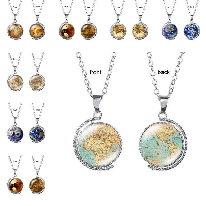 Vintage Minimalist World Map Glass Globe Dome Pendants Fashion Long Necklaces Vintage Minimalist World Map Glass Globe Dome Pendants Fashion Long Necklaces