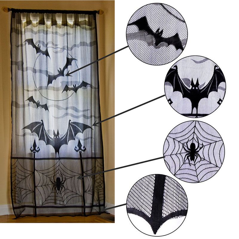 Halloween Vorhang Spitze Schläger Netz Vorhang Fledermäuse Fenstervorhänge Party