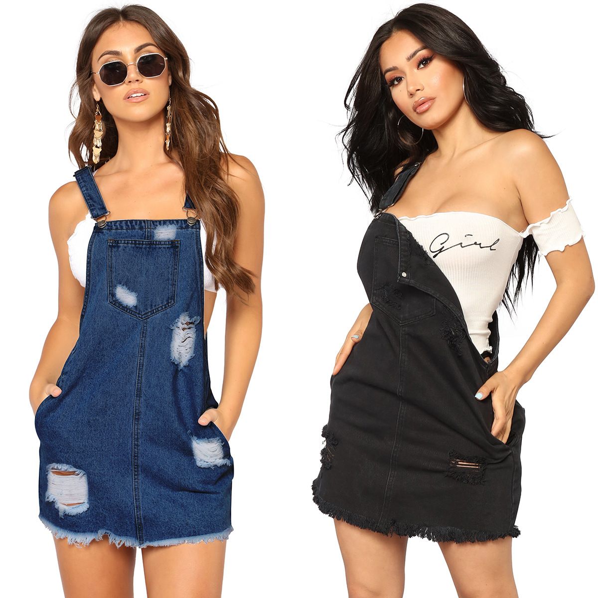 black overall denim dress