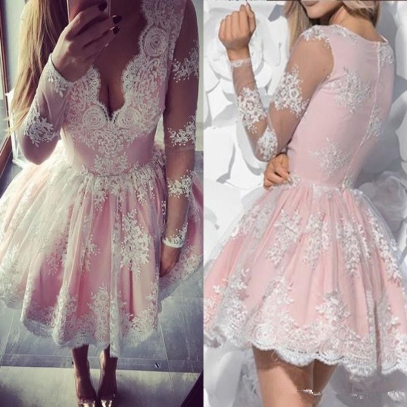 2018 Cheap Short Mini Baby Pink A Line Cocktail Dresses Party V Neck ...