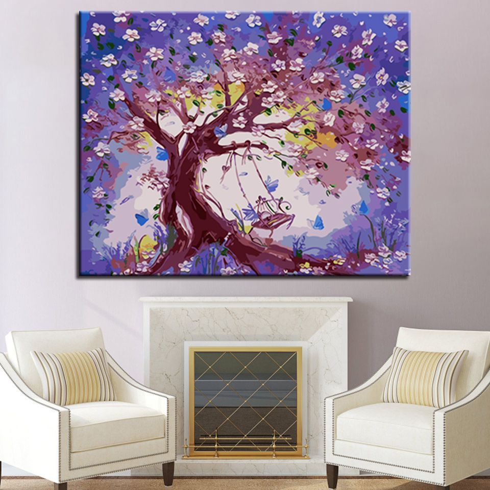 BRICOLAGE Numérique Balan§oire Sur La Plum Blossom Arbre Peinture € L huile Par Numéros Coloriage