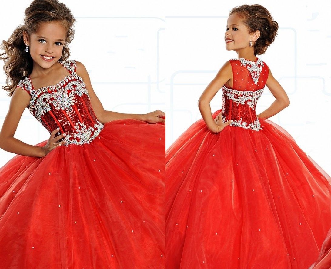 girls red pageant dress