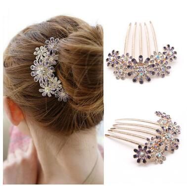 Fashion Crystal Flower Hairpin Metal Hair Clips Comb Pin For Women
