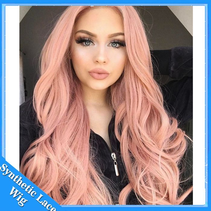 Fashion Orange Pink Lace Wig Pastel Peach Pink Long Swiss Lace