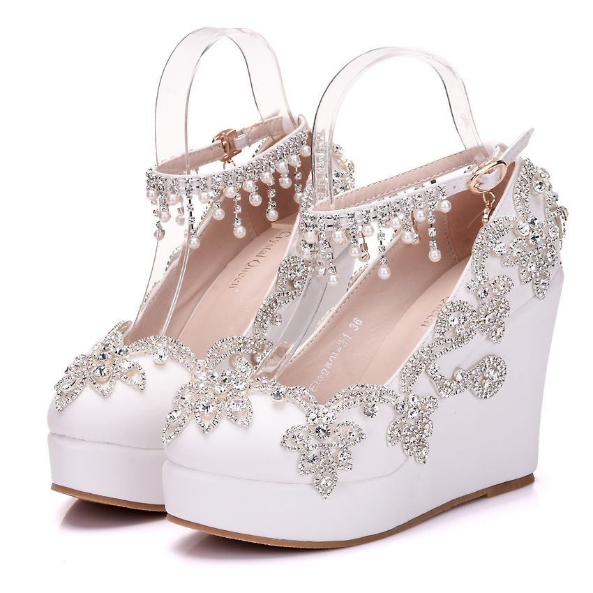 Bridal Shoes Wedding Wedge Heel Buckle Crystal High Heel Shoes Rhinestone Pearl Sparkling Wedding Princess Shoes Fun Wedding Shoes Georgies Bridal Shoes From Xiangxiangwedding 71 55 Dhgate Com