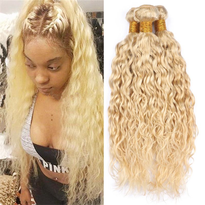 9a Water Wave Blonde Hair Weave 3 Bundles 613 Bleach Blonde Wet