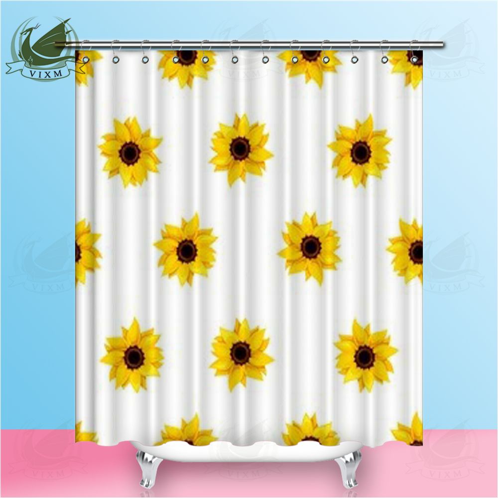 Yellow Shower Curtain Sunflower Pattern Nature Print for Bathroom