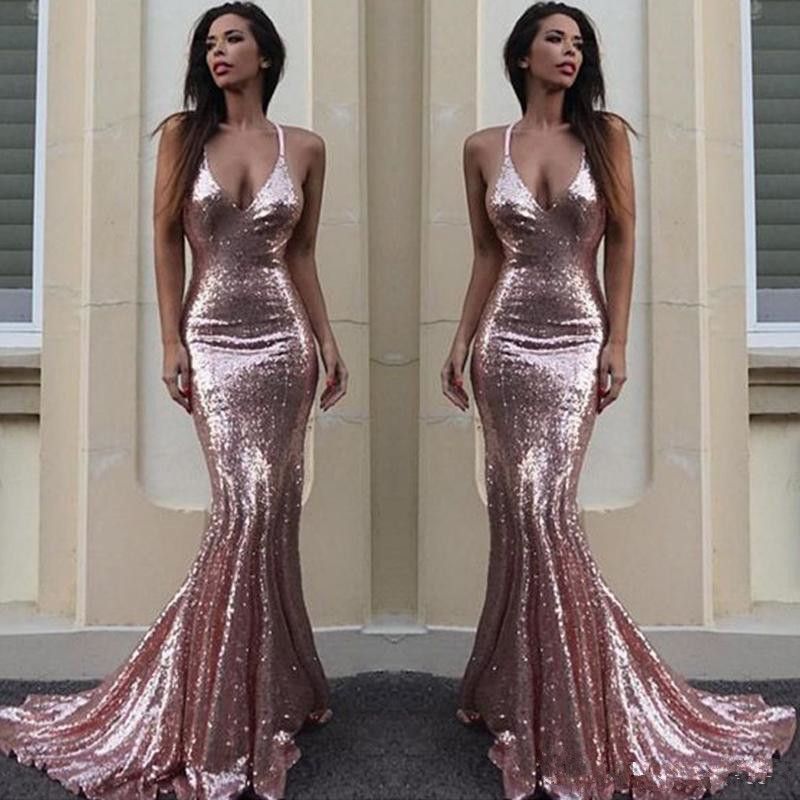 gold sequin mermaid prom dress