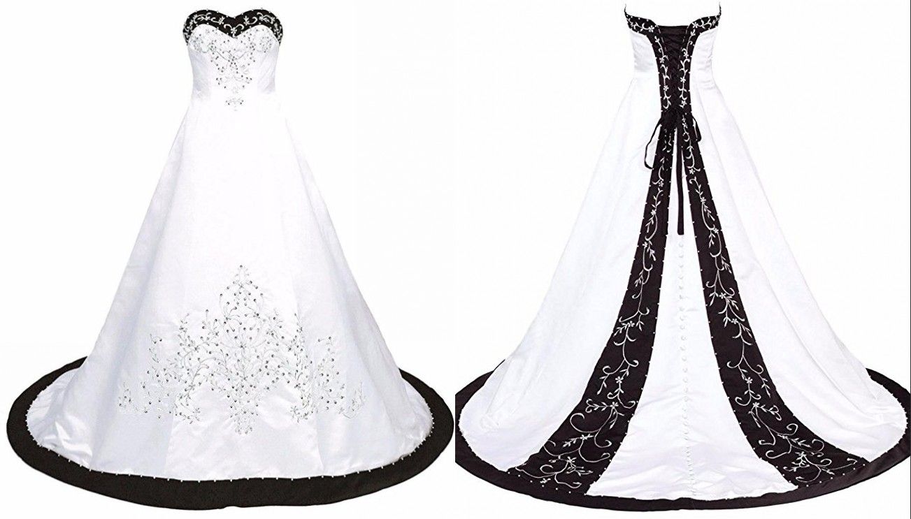 white wedding dress with black lace