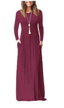 Maxi Casual Dress Women Fashion Loose Dresses Solid Long Sleeve Dresses ...