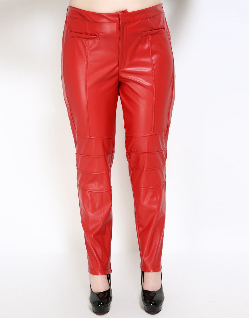 red faux leather pants plus size