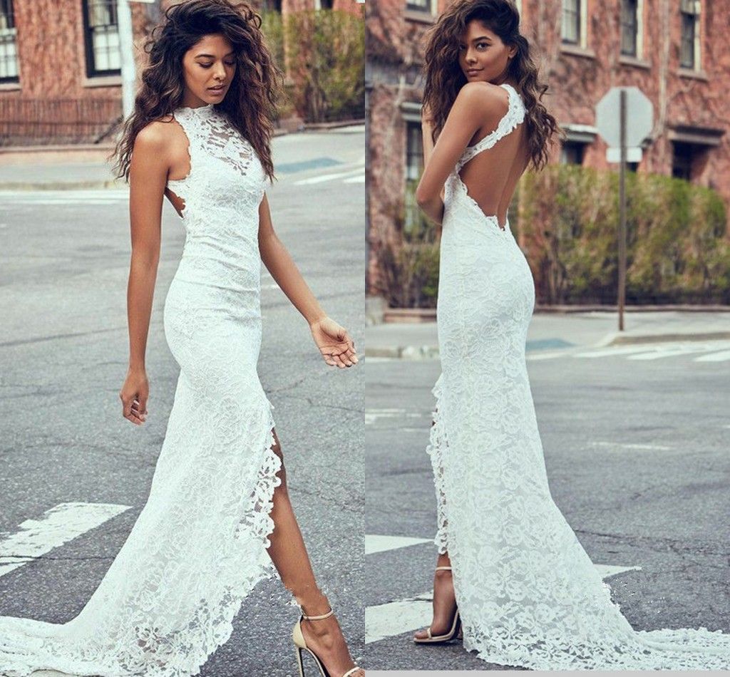 wedding dress halter neck low back