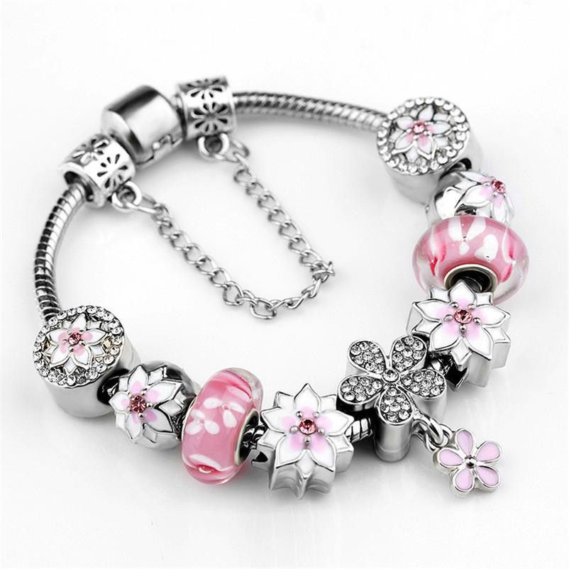 pink and silver bracelet