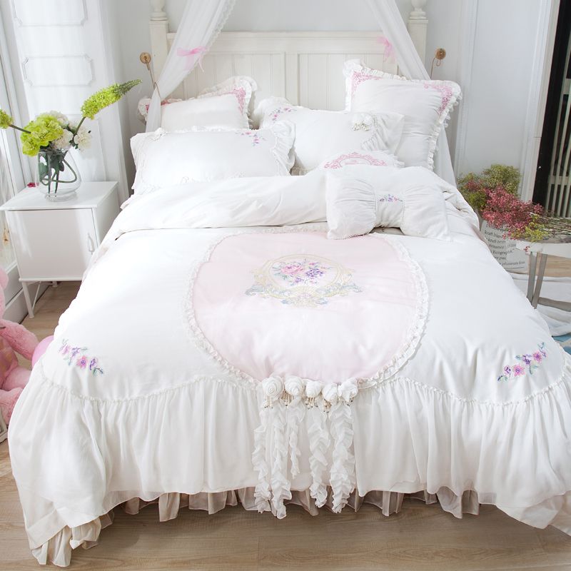 Svetanya White Lace Cotton Bedlinen Princess Girls Bedlinen Sheet
