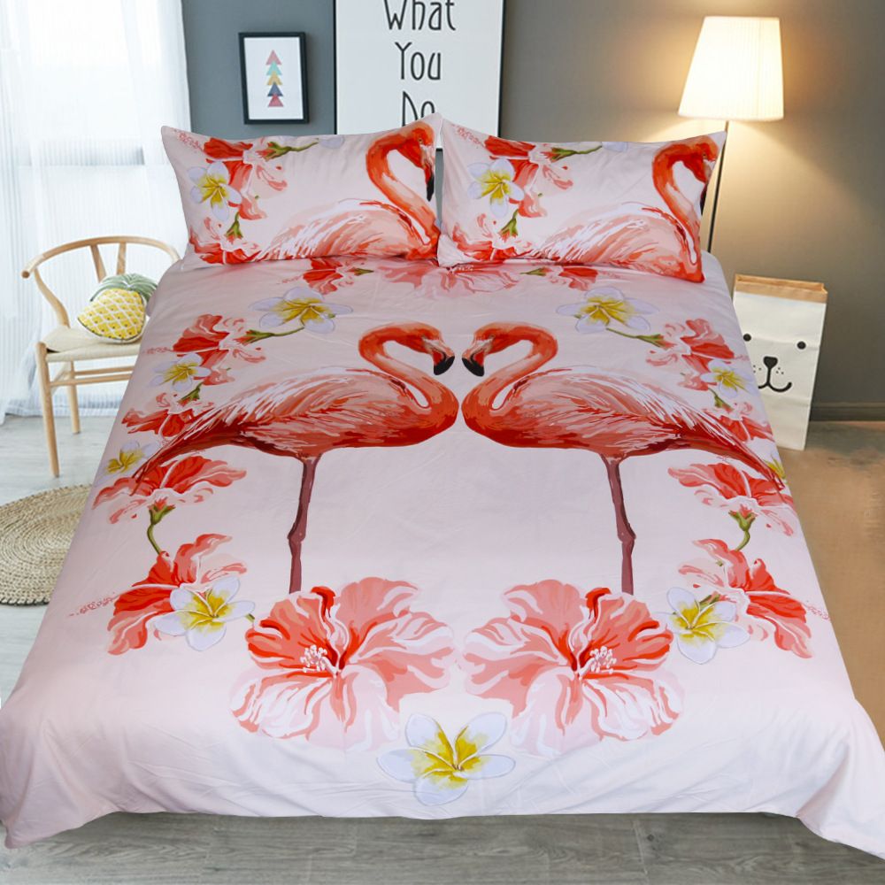 3d Flamingo Flower Regiment Bedding Set Red White Duvet Cover Set